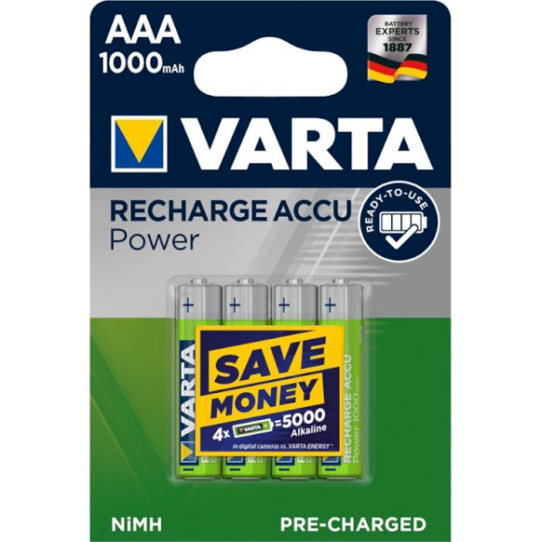 PILES RECHARGEABLES HR03 1.2V 1000mAh NiMH Recharge Accu Power BL4 VARTA