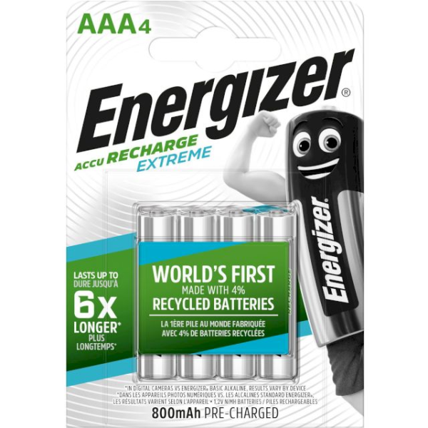 Piles rechargeables HR03 1.2V 800mAh AAA NiMH Extreme BL4 ENERGIZER