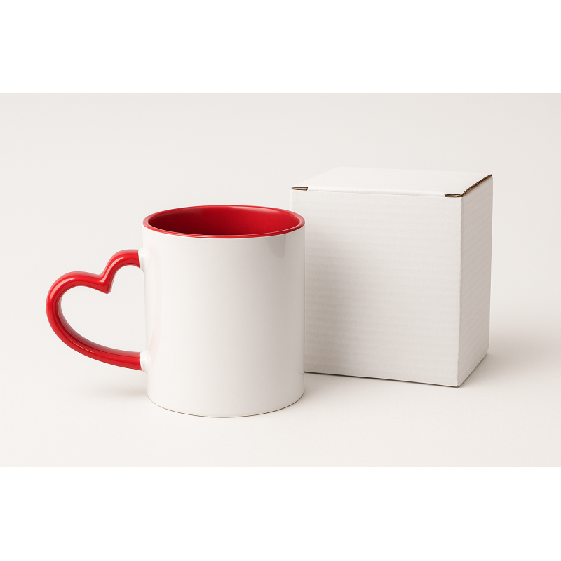 Mug Cœur Personnalisable – Anse Rouge en Forme de Cœur