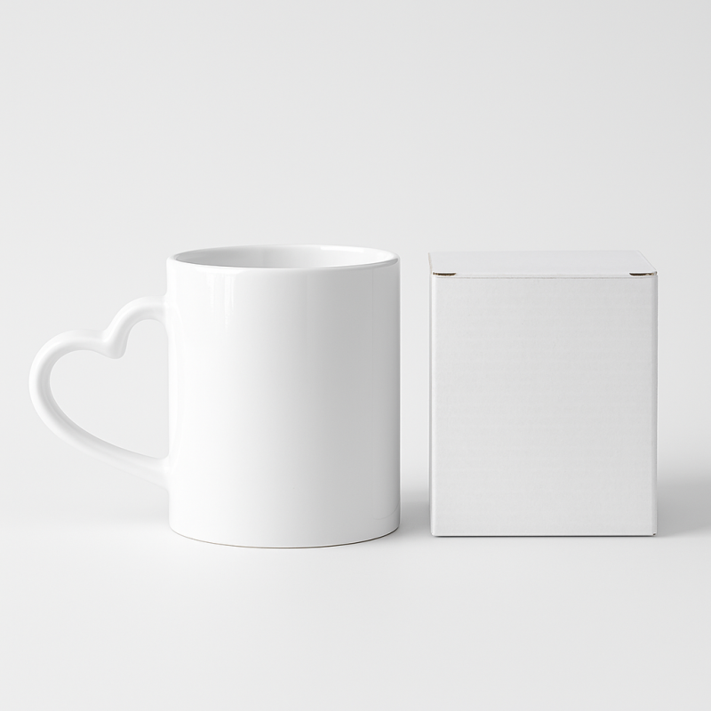 Mug Personnalisable Blanc - Anse Blanc en Forme de Cœur
